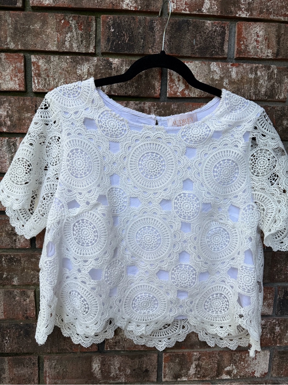 Audrey Parks Off-White Crochet Lace Boxy Top